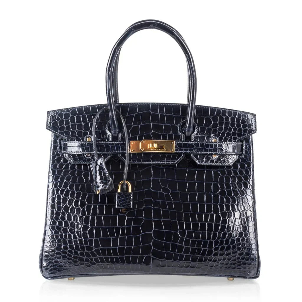 Birkin 30 Bag Blue Marine Porosus Crocodile Gold Hardware