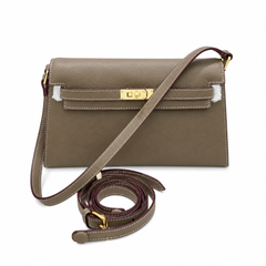 Kelly Elan 25 Genuine Goat Grain Top Layer Cowhide Shoulder Bag, Gold Hardware Neutral Khaki Faux Kelly Baguette Underarm Bag, 25×6.5×15cm Elegant Commute Handbag for Women All Season Match