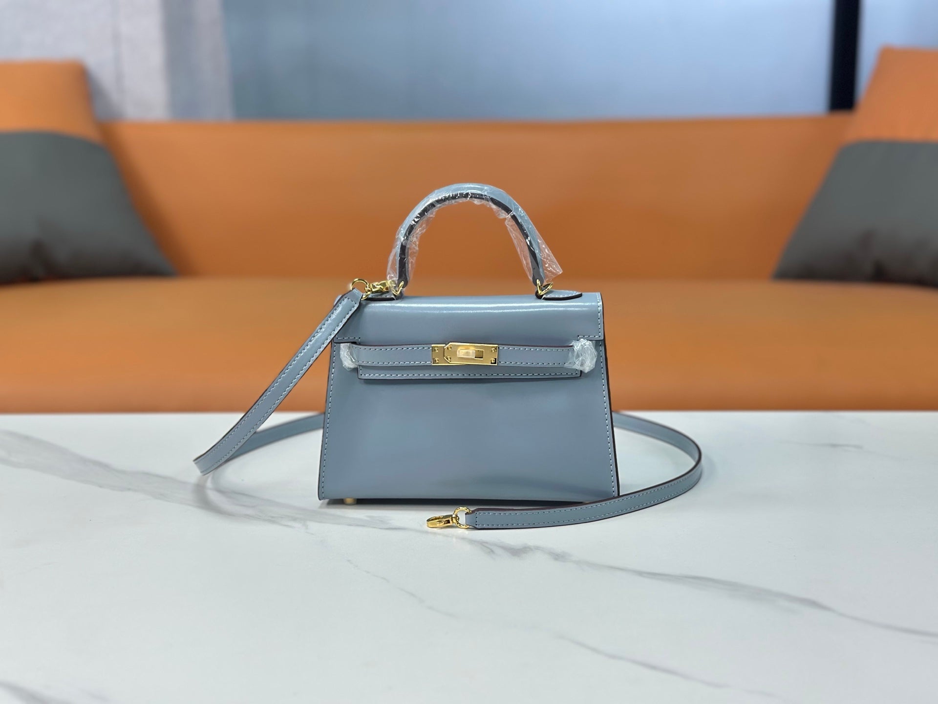 Kelly Sellier 19cm & 22cm & 25cm Bleu Lin Box Calf Leather Gold Hardware & Palladium Hardware Women Handbag