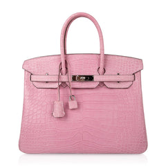 Limited Edition Birkin 35 Bag 5P Pink Matte Alligator with Palladium Hardware