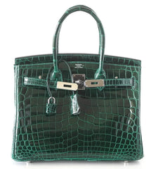 Birkin 30 Bag Emeraude Emerald Porosus Crocodile Palladium