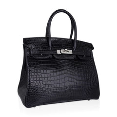 Birkin HSS 30 Matte Porosus Crocodile Black / Rose Pourpre Bag