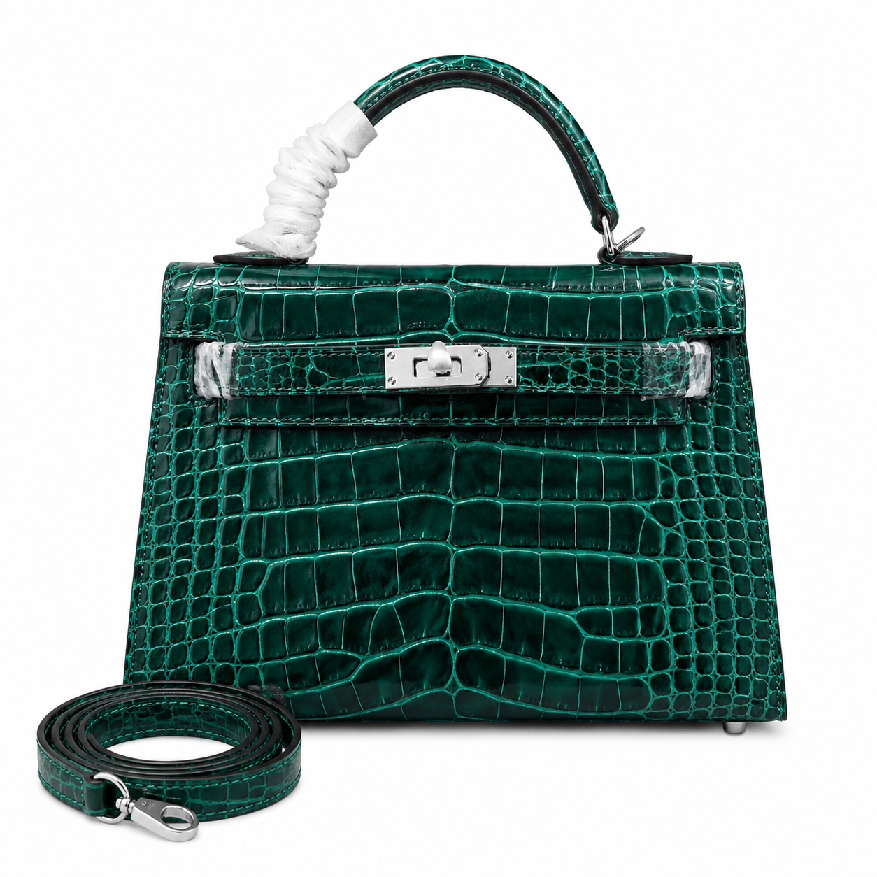 Kelly Sellier 22cm Vert Emeraude Shiny Crocodile Leather Gold Hardware & Palladium Hardware Women Handbag