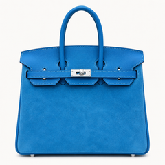 Birkin 25 Retourne in Bleu Zanzibar Swift Leather and Suede Grizzly (Palladium Hardware)