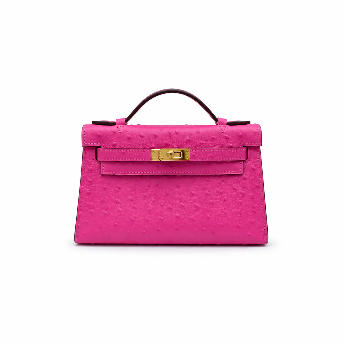 Mini Kelly Sellier 22cm Rose Tyrien Ostrich Leather Gold Hardware Women Mini Handbag