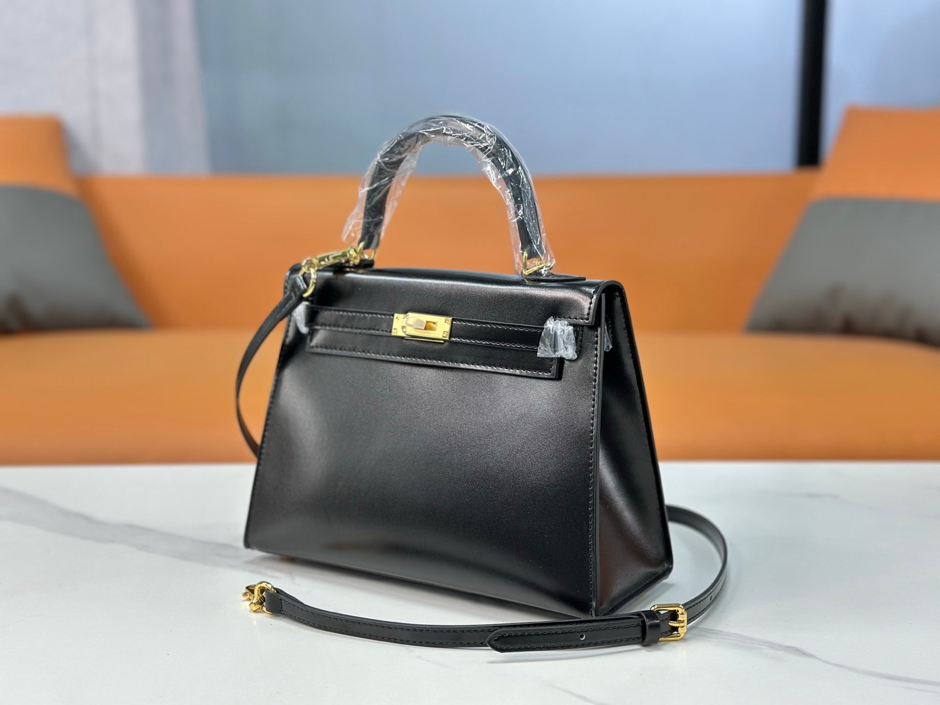 Kelly Sellier 19cm & 22cm & 25cm Noir Box Calf Leather Gold Hardware & Palladium Hardware Women Handbag