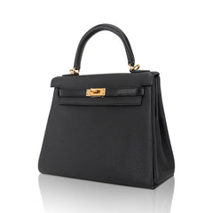 Kelly Touch 25 Retourne Bag Black Lizard Togo Leather Gold Hardware