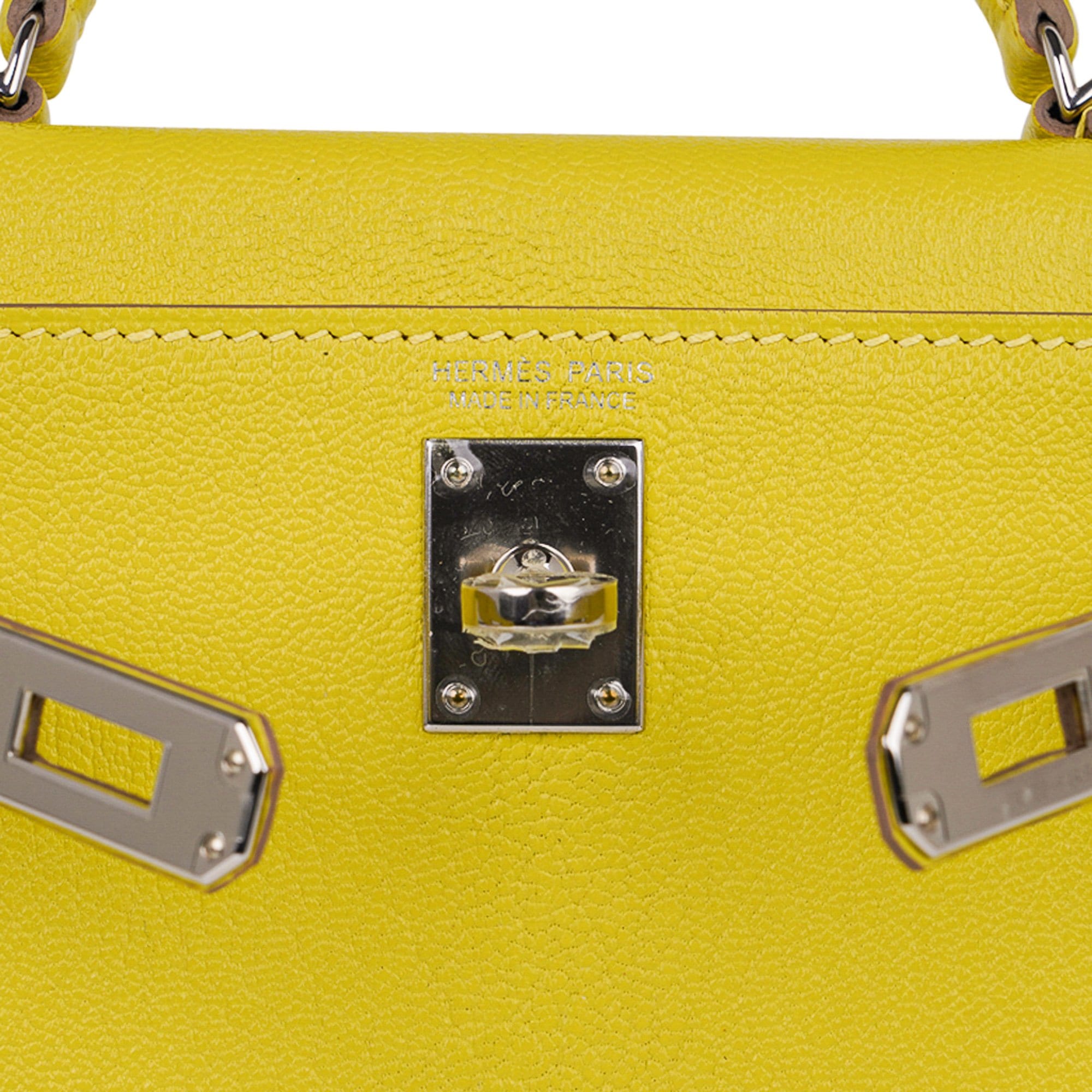 Kelly 20 Mini Sellier Bag Lime Chevre Leather Palladium New w/Box