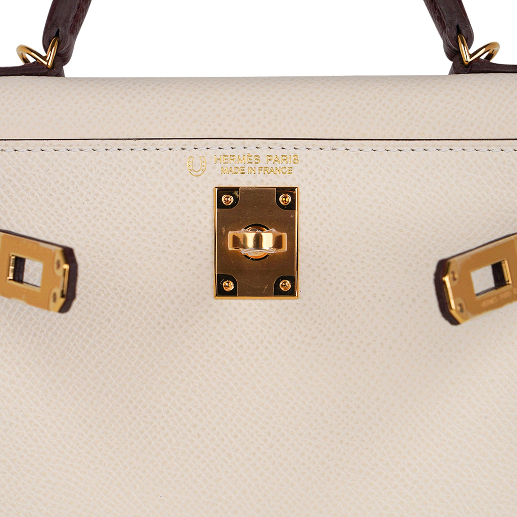 Special Order HSS Mini Kelly 20 Sellier Bag Nata & Bordeaux Epsom Leather with Gold Hardware