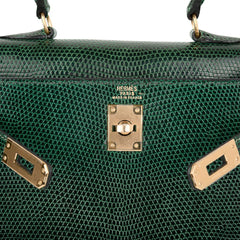 Vintage Kelly 20 Sellier Mini Vert Moyen Lizard Gold Hardware