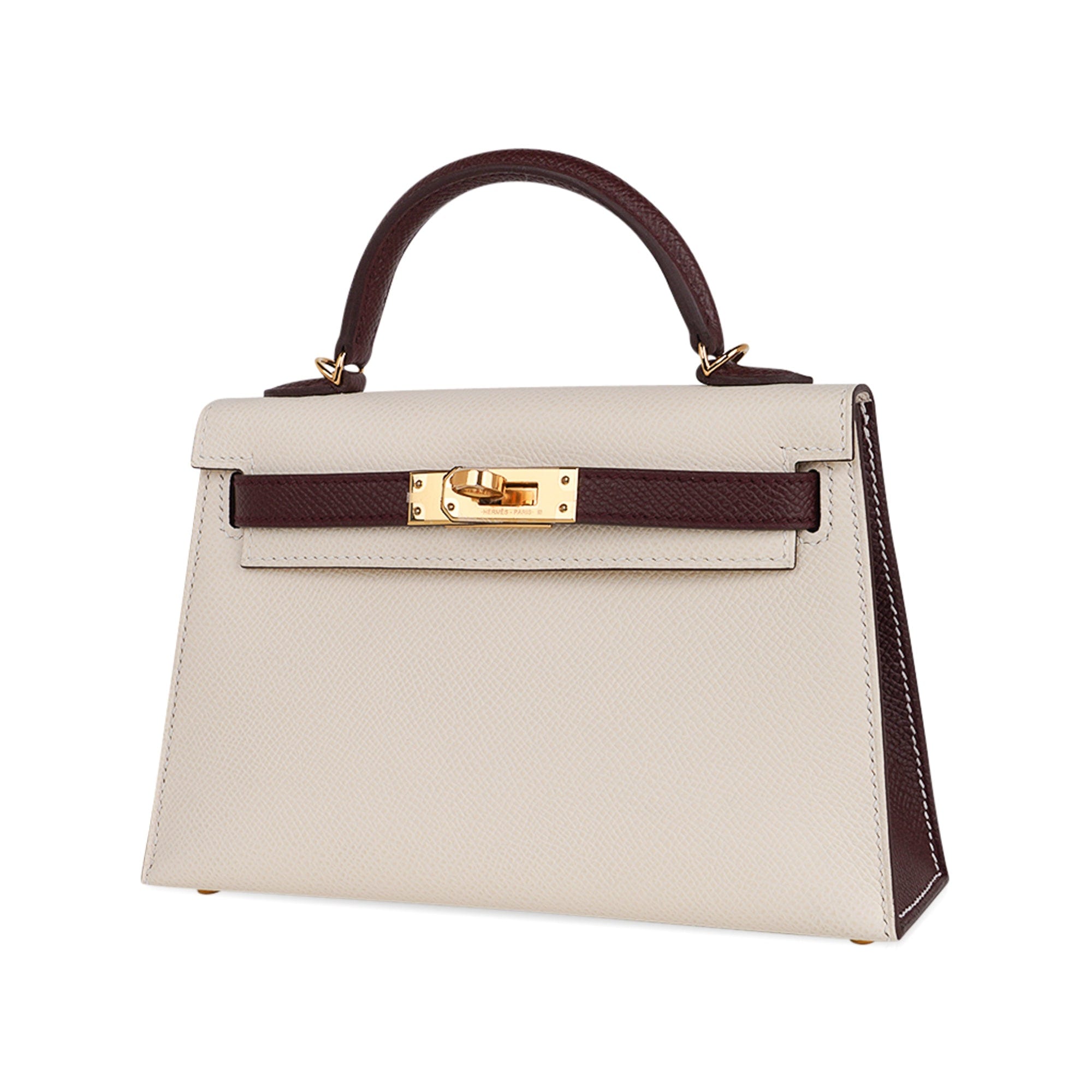 Special Order HSS Mini Kelly 20 Sellier Bag Nata & Bordeaux Epsom Leather with Gold Hardware