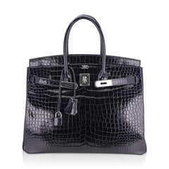 Birkin 35 Bag Blue Marine Porosus Crocodile with Palladium Hardware