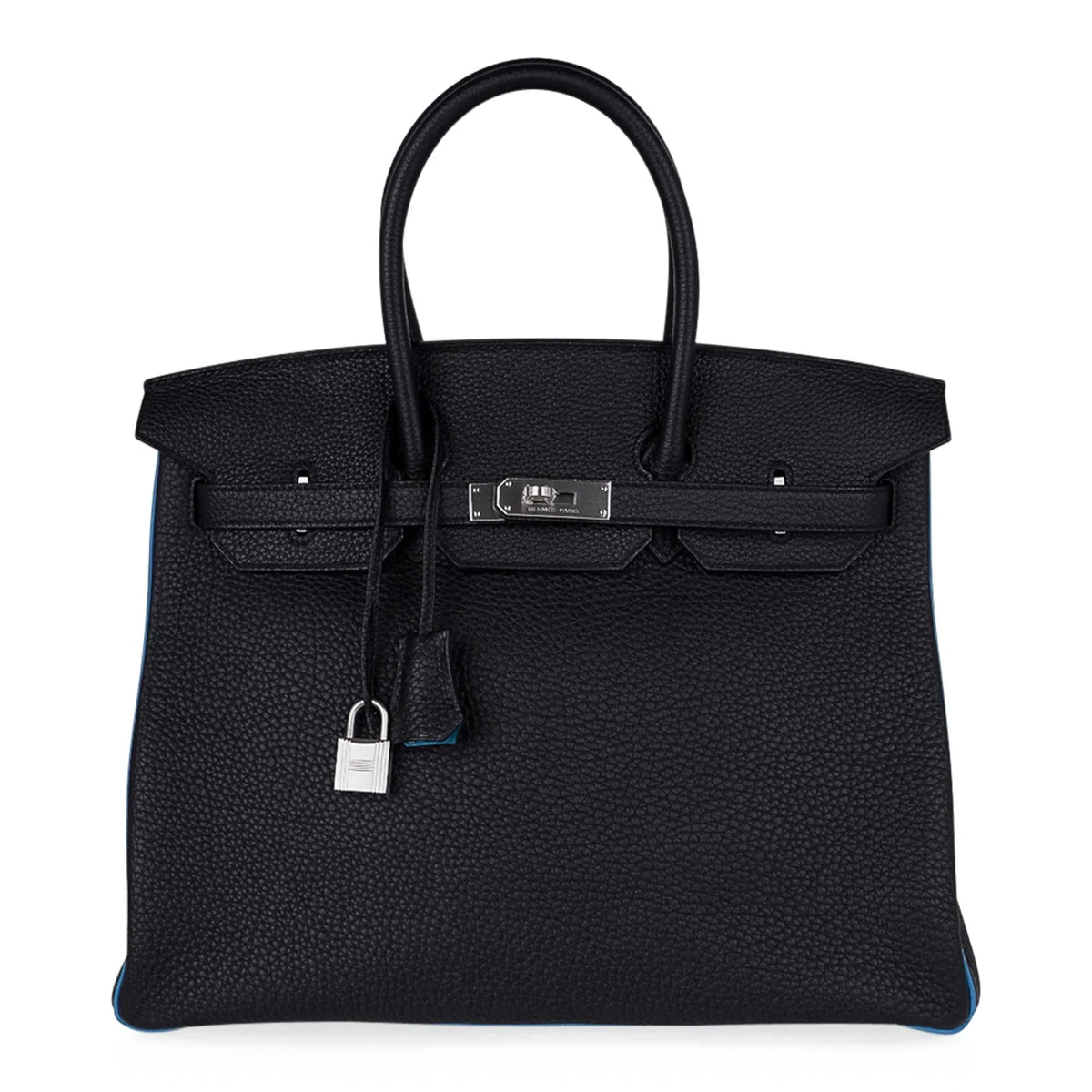 Special Order HSS Birkin 35 Bag Black Turquoise Togo Leather with Brushed Palladium Hardware