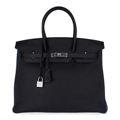 Special Order HSS Birkin 35 Bag Black Turquoise Togo Leather with Brushed Palladium Hardware