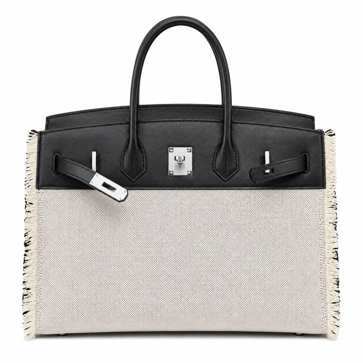 Birkin 35 Fray Fray Black Leather and Fringed Canvas Bag