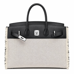 Birkin 35 Fray Fray Black Leather and Fringed Canvas Bag