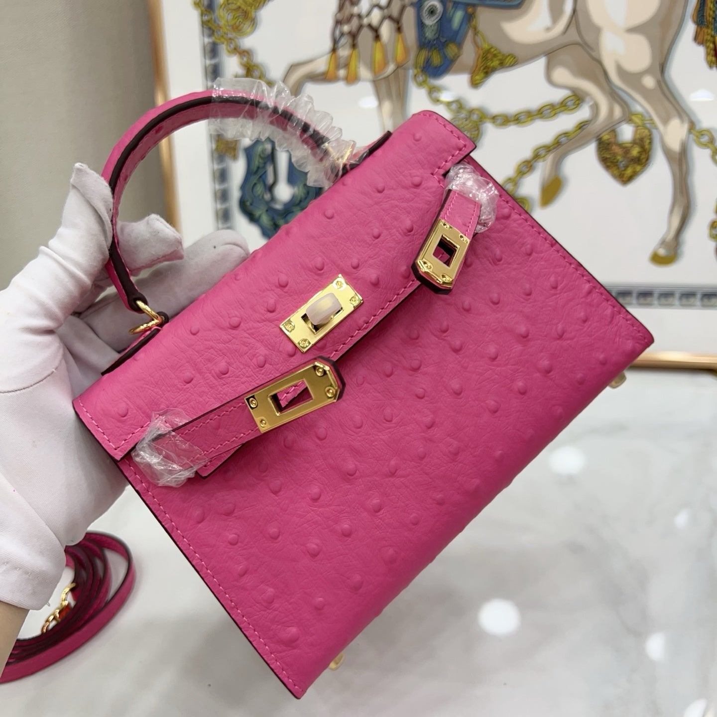 Mini Kelly II 19cm Sellier Violine Ostrich Gold Hardware Premium Women Shoulder Bag