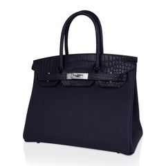 Birkin 30 Touch Blue Indigo Matte Alligator Bag Palladium Hardware