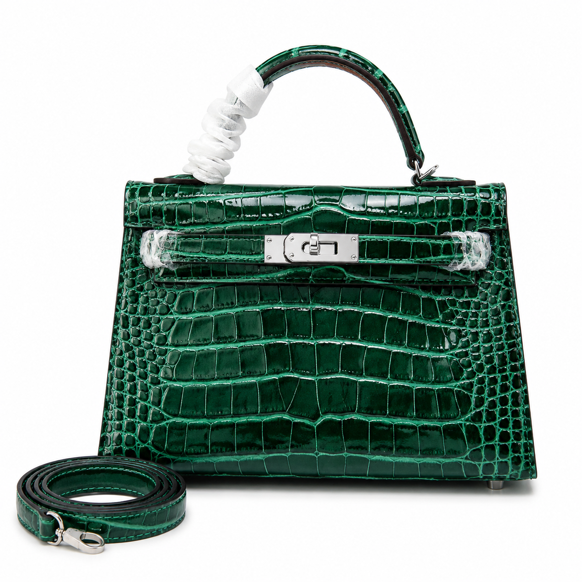 Kelly Sellier 19cm Vert Emeraude Shiny Crocodile Leather Gold Hardware & Palladium Hardware Women Handbag