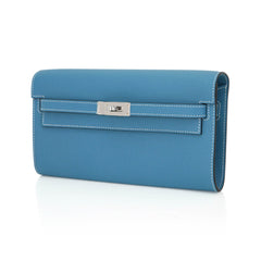 Kelly Classique To Go Wallet New Blue Jean Epsom with Palladium Hardware