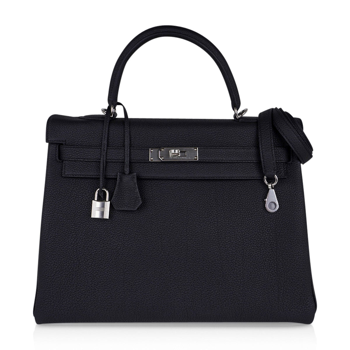 Kelly 35 Bag Black Retourne Togo Palladium Hardware New