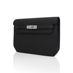 Kelly Depeches 25 Pouch Bag Black Galop D’Leather with Palladium Hardware