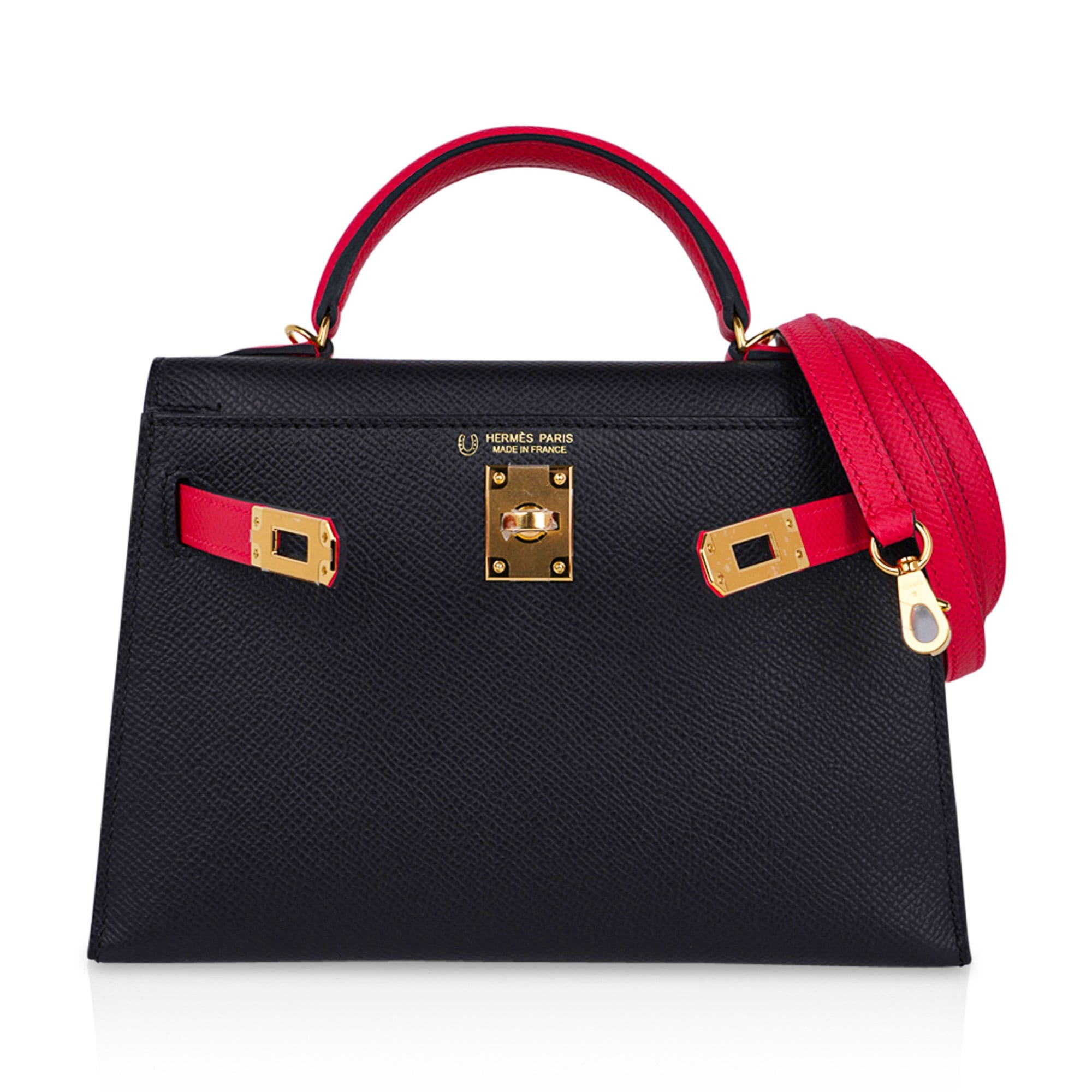 Kelly 20 Sellier Mini HSS Bag Black / Rose Extreme Epsom Gold Hardware