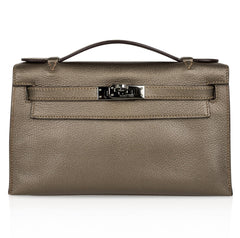 Kelly Pochette Metallic Bronze Clutch Bag Chevre Palladium