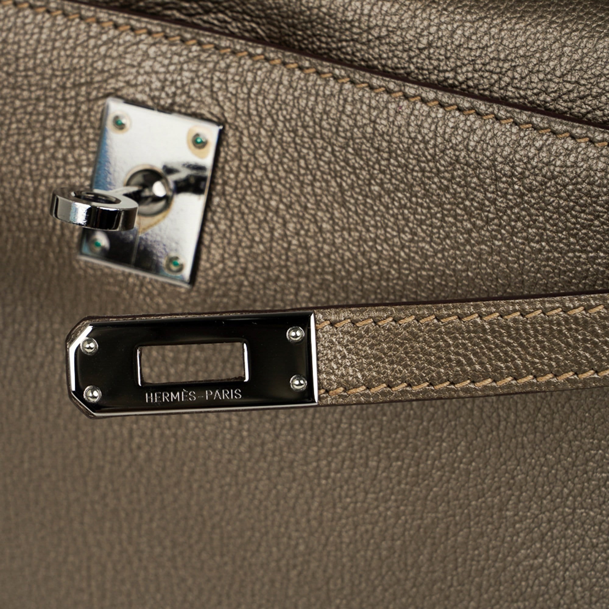 Kelly Pochette Metallic Bronze Clutch Bag Chevre Palladium