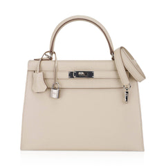 Kelly 28 Bag Sellier Craie Epsom Leather with Palladium Hardware