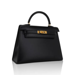 Vintage Kelly 15 Micro Sellier Bag Black Box Leather with Gold Hardware
