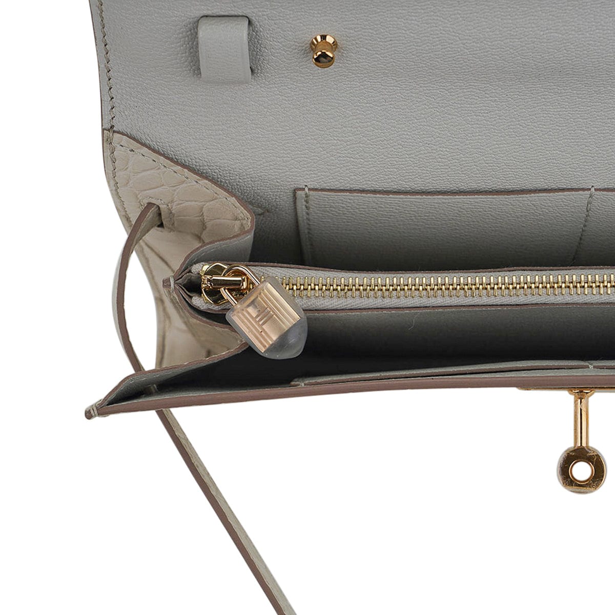 Kelly Classique To Go Wallet Beton Matte Alligator Gold Hardware