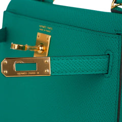 Kelly 20 Mini Sellier Bag Jade Epsom Leather Gold Hardware New w/Box