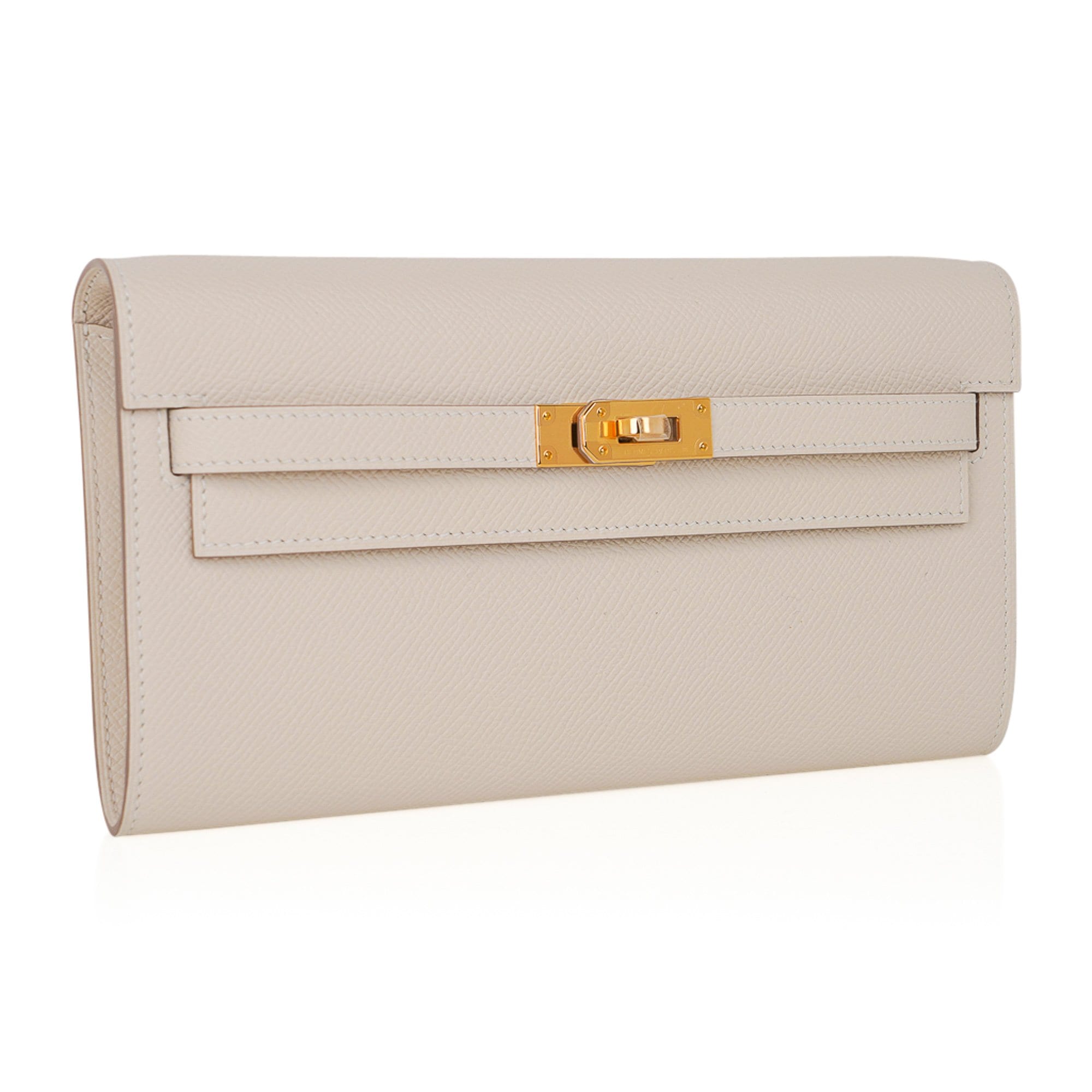 Kelly Classique To Go Wallet Craie Epsom Gold Hardware New w/Box